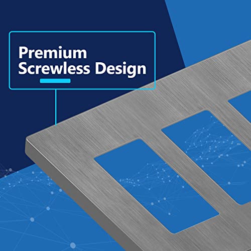 Image of LIDER Decorator Switch Cover, Screwless Wall Plate, Mid-Size 3-Gang 4.88 inch x 6.77 inch, LSWP-33M-BGY, UL Listed, Thermoplastic, Brushed Gray, 1-Pack