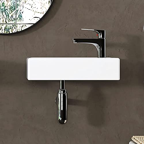 Lifezcime 16-Inch Corner Wall Hung Bathroom Sink Rectangle Ceramic Wash Basin Small Bathroom Vessel Sink White (Right Hand) #TOP1
