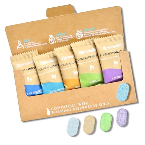 Image of flowcheer Foaming Hand Soap Refill Tablets -5 Sample Pack Hand Wash Tablets, Zero Waste Eco Friendly Cleaning Supplies-Fills 5 X 9 fl oz Refillable Foam Dispenser