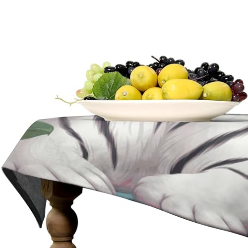 Nappe imperméable en polyester 300D tigre blanc mignon pour table de cuisine