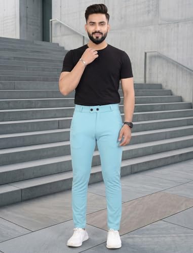Image of MiraMichi Slim Fit Men's Formal Mid Rise Trousers - Solid Lycra Blend, Ideal for Formal Occasions, Stylish