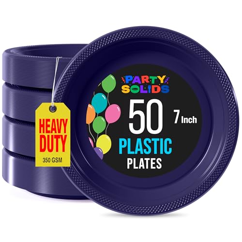 Exquisite Party Solids Deep Purple Plastic Plates For Party Supplies 7" Deep Purple Disposable Plates Heavy Duty 50 Pcs Plastic Dinnerware Sets Heavy Duty 350 GSM Disposable Dinnerware Set