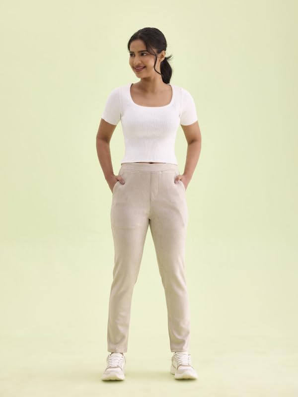 Image of GO COLORS Women Solid Mid Rise Suede Treggings