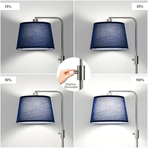 Image of Nintiue Dimmable Floor Lamp, 1000 Lumens LED Edison Bulb Included, Brushed Nickel Arc Standing Tall Floor Lamp with Blue Shade for Living Room Bedroom Office Dining Room