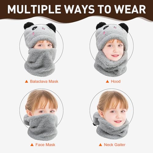 AYPOW Kinder Winter Thermofleece Mütze Sturmhaube für 1-8 Jahre, Neuheit Tiermütze Multifunktionale Winddichte Warme Wintermütze Schalmütze Kapuze Nackenwärmer für Jungen Mädchen Kleinkinder Outdoor