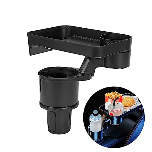 Image of Multifunctional Car Cup Holder Expander with Rotable Food Tray for Road Trips