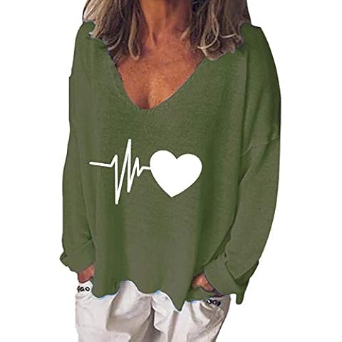 YAnGSale Women Sweatshirt Plus Size Pullover Shirts Loose V-Neck Tops Long Sleeve Tee Blouse (Green, M) Cover