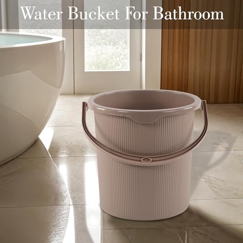 Image of Kuber Industries 25 Ltr Plastic Bucket for Bathroom | Sturdy and Easy Grip Handle | Big Bucket for Bathing | Magnite 25 | Beige