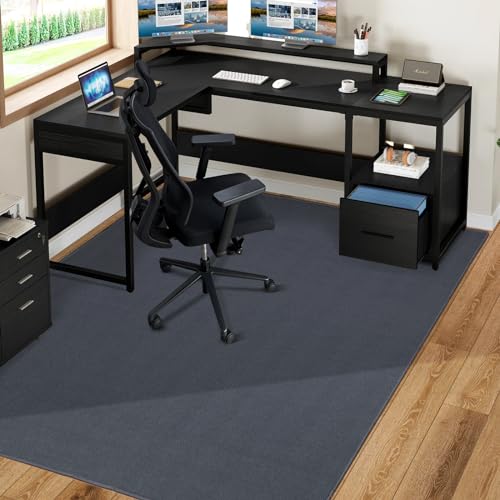 Chair Mat for Hard Floors, 63″x51″ Large Chair Mat for Hardwood Floors, Fabric Desk Rug for Hard Surface, Area Rug for Living Romm, Non-Slip Protector Floor Mat for Home Office (Dark Grey)