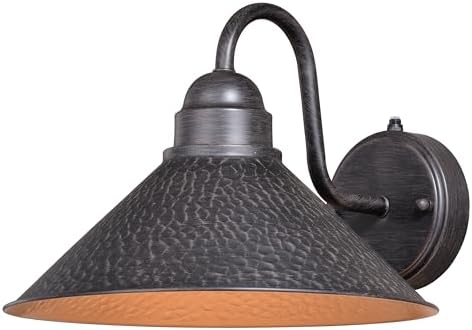 VAXCEL Outland 9 in. H 1-Light Aged Iron and Light Gold Dusk to Dawn Sensor Farmhouse Outdoor Wall Sconce, Gooseneck Metal Shade, Dark Sky Compliant for Exterior Porch Patio Front Door or Garage