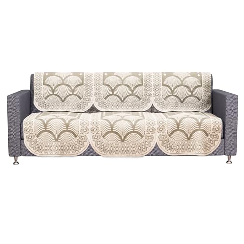 Image of Kuber Industries (Set of 6) Stylish & Durable Cotton Sofa Covers 3 Seater | Washable Sofa Protector /Mat | Suitable Slipcover for Living Room & Office | Rainbow Design - Cream