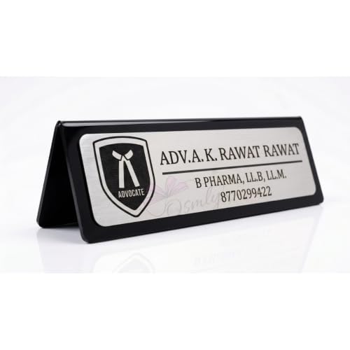 Image of Acrylic Laser Engraved Table Sign Stand, Laser Engraved Sign or Name Plate for Doctor, Teacher, Advocate, Medical, Proprotor office or personal use with Warm White Light (Black with Gold Name Plate)