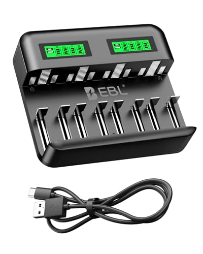 EBL LCD 8 Bay Battery Charger, AA AAA C D Rechargeable Battery Charger for Rechargeable Batteries...