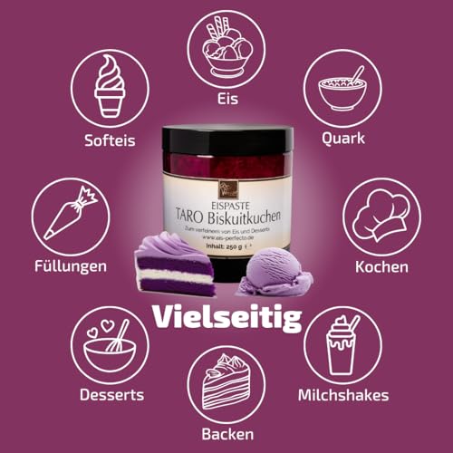 Taro Biskuitkuchen Eispaste │ fliederfarbenes Eisvergnügen │ MEGA GESCHMACK │ Pimpe deine Eis, Desserts, Getränke uvm mit einer extra Portion Geschmack auf │ Inhalt 250 g – Bild 5