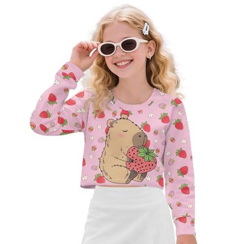 Crop Tops for Kids Fall Outfits Long Sleeve Shirts for Girls Cropped Sweatshirt Active Clothes 5-14 Years