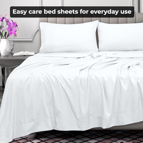 Image of Royale Linens Twin Flat Sheet - Ultra Soft Brushed 1800 Microfiber Flat Sheets Only - Wrinkle Free & Stain Resistant - Hotel Quality Top Sheet for Bed (Twin, White)
