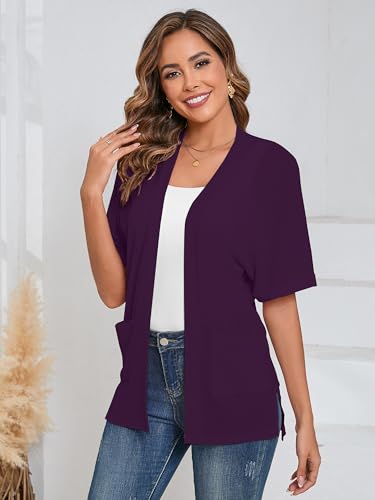 Image of Heymoments Women's Lightweight Open Front Cardigans Short Sleeve Casual Soft Knit Cardigan Sweaters with Pocket S-2XL