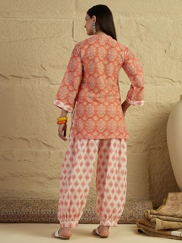 Image of EthnicJunction Women's Linen Floral Print Summer Wear Straight Short Kurti With farshi Salwar Set | Kurta Pant Set | Office wear Kurta Set | farsi salwar suit | raksha bandhan gift dress for women