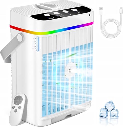 Mobile Klimaanlage 4 in 1 Mini Klimaanlage mit Kühlen Nebel Klimaanlage Mobil klimagerät ohne abluftschlauch Klimaanlage mobil mini mit 3 Stufen & 7 Farben Nachtlicht für Zuhause/Büro