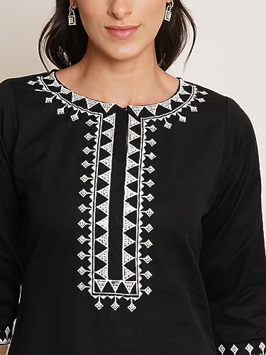 Image of Brownverse Pure Cotton Embroidered Women Short Kurti