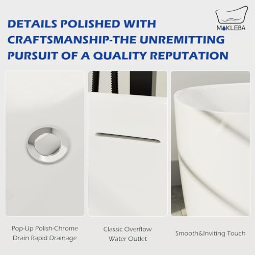 Image of 59 inch Lucite Acrylic Freestanding Bathtub, Rectangular Shape Contemporary Soaking Tub with Toe-tap Chrome Center Drain, Slotted Overflow, cUPC Certified, Glossy White