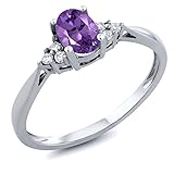 Gem Stone King 14K White Gold Purple Amethyst and Diamond Women's Ring (0.41 Cttw, Gemstone...
