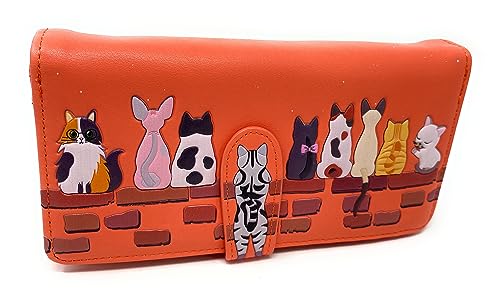 Shag Wear Cats In A Row Large Animal Wallet for Women and Teen Girls Vegan Faux Leather 7" Orange3