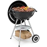 tectake® Kugelgrill, Ø 41,5 cm, mit 2 Rädern und Rost, regulierbare Luftzufuhr, abnehmbare Ascheschale, runder Grill mit großer Gitterablage, Rundgrill, Grillkugel, Sphärengrill, Kugelgrill Holzkohle