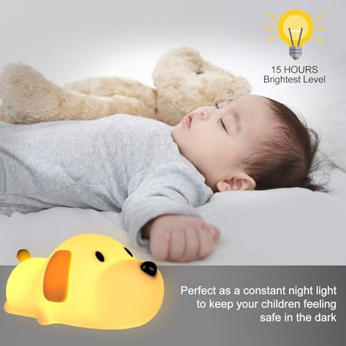 Image of S NMT Silicone LED Papa Puppy Night Light Touch Sensor Switching Night Lamp, Transform Between Warm White 2700K and White 6500K, Safe SIL+ABS, Sleep Timer Setting for Kids Babies Bedside and Nursery
