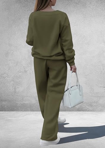 PRETTYGARDEN Casual Winter Two Piece Sets for Women 2025 V Neck Sweatshirt Loose Wide Leg Pants Tracksuit Knit Fall Outfits2