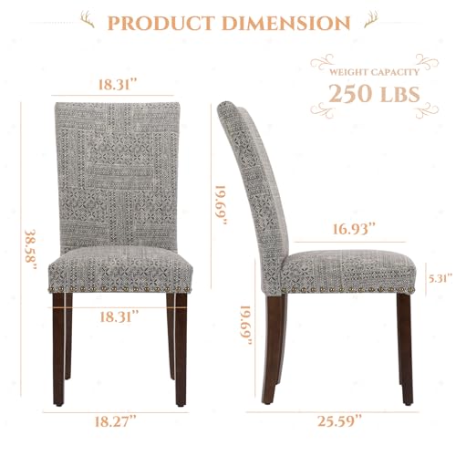 Image of Parsons Dining Chairs Set of 4, Upholstered Nailhead Dining Room Kitchen Side Chair with Thick Cushions and Wood Legs, Black /White