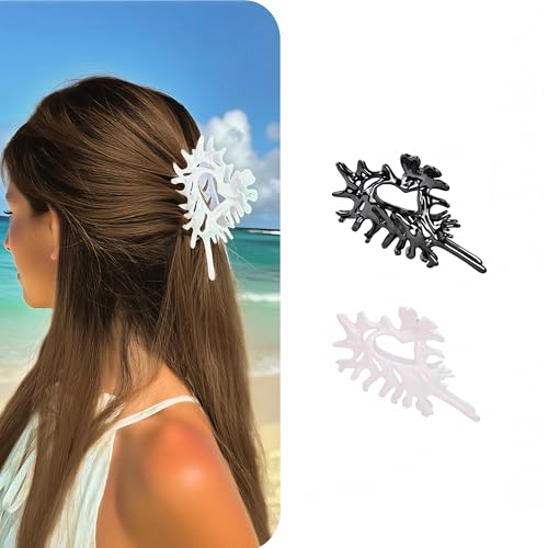 Aesthetic Conch Hair Claw Clips Ocean Theme Shell Hair Clip Fancy 3D Design Beachy Hair Accessories for Women Girls - 2 PCS, 4.33'', Pink-White & Gothic Black