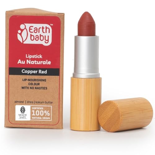 Earthbaby Lipstick Au Naturale, 100% Natural Origin, 4g, Copper Red, Moisturising Lipstick Enriched with Castor Oil