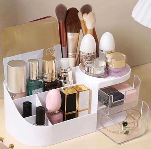 Image of Plastic Multipurpose Desk Cosmetics Organizer Tray Office Drawer Dividers Storage Bins for Kitchen, Bathroom, Office, Makeup, Bedroom Dresser, Craft Basket Rack Multicolour (White)