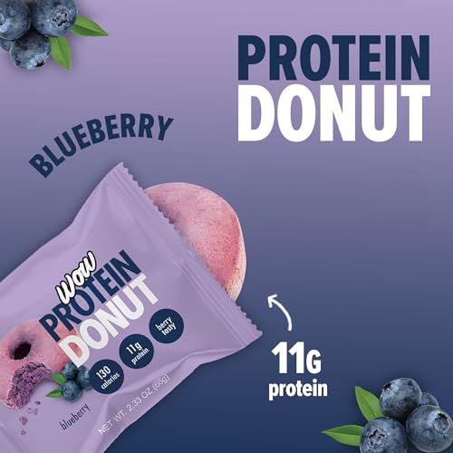 Wow! Protein Donuts, High Protein Snacks, Low Carb, Low Calorie, & Low Sugar, Healthy Snack with 11g of Protein (Blueberry, 4 Pack)