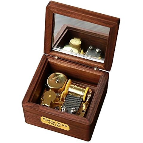 Youtang Music Box, Walnut Wood Mini Size 18-Note Clockwork Musical Box,Music Gifts,Play Somewhere in Time(Gold Movement) Cover