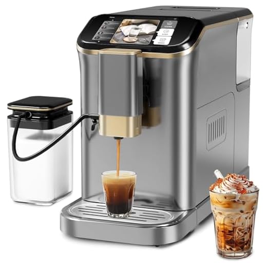 Super Automatic Espresso Machine 20 Bar with Milk Frother, Fully Automatic Bean to Cup Espresso Cappuccino and Latte Iced Coffee Maker Built-in Burr Grinder, Milk Container, Intuitive Touch Display