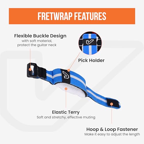 Image of Gruv Gear Fret Wrap & Guitar Mute, Fretwrap for Acoustic, Electric & Bass | String Dampener Recording, Tapping & Practice Accessory (1 Pack, Medium Blue /White, Fits 5 String Bass, 7 String Guitar)