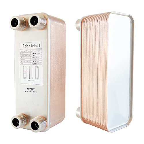 Brazed Plate Heat Exchanger 3"x8" 30 Plates Water To Water Heat Exchanger, Copper/SS316L Stainless Steel 3/4" Male NPT