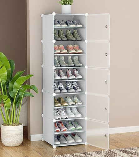 Image of Shoe Rack Multipurpose 5 Shelves Shoe Rack with Zip Door Cover & Side Pockets, Multiuse Wide Shelve,Rack for Footwear, Toys, Clothes (White, 10-Layer)