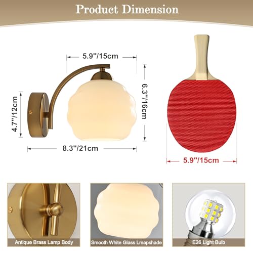 Image of White and Gold Bathroom Vanity Light Brass Wall Sconce Modern Globe Wall Sconce Mid Century Vanity Light Bedroom Wall Lamp Hallway Stairwell Wall Light Fixtures