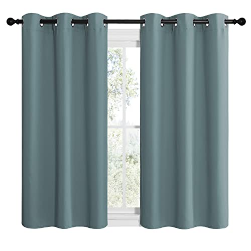 Image of NICETOWN Modern Blackout Curtains Noise Reducing, Thermal Insulated and Privacy Room Darkening Drape Panels for Boy's Guest Room Door Small Short Window (Greyish Blue, 2 Panels, W42 x L48 -Inch)