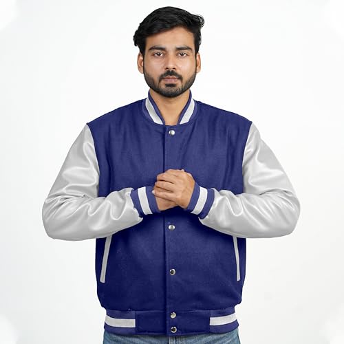 Image of Men's Fashion Varsity Jacket Causal Slim Fit Wool Letterman Baseball Bomber Jackets
