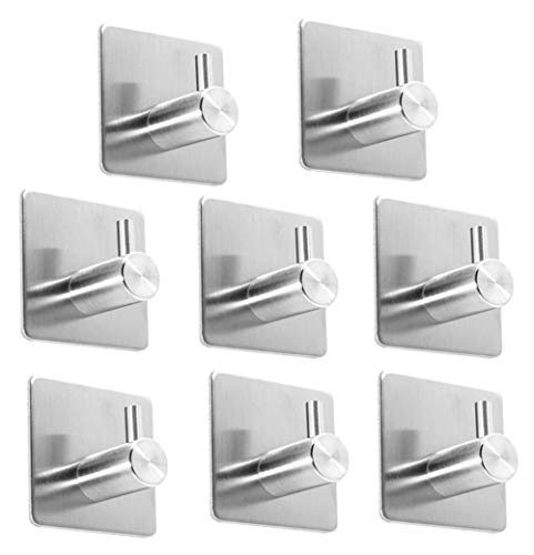 8 Piezas Acero Inoxidable Ganchos Adhesivos, Nifogo Max 8KG Toallero Perchero Pared de Cocina Ba?o Autoadhesivo Perchero de Acero Inoxidable Colgadores de (Plata)