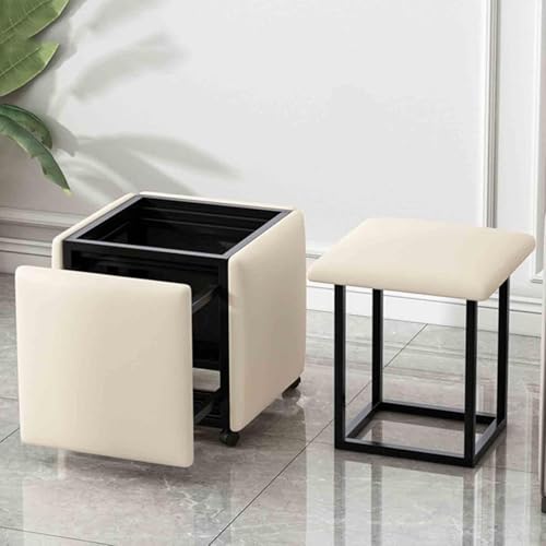 Tabourets empilables en cuir nappa pour la maison et la salle à manger – Chaise cube magique 5 en 1 avec cadre et roues en acier au carbone – Meubles...