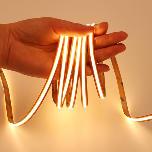 Image of GOMING 24V COB LED Strip Warm White 3000K Cut at Will 2640LEDs 16.4ft(5M) | CRI 93+ 4600lm 13W /M Uniform Glow IP20 Not Waterproof LED Tape Lights for DIY Cabinets Home Decor(Power Supply not Included)