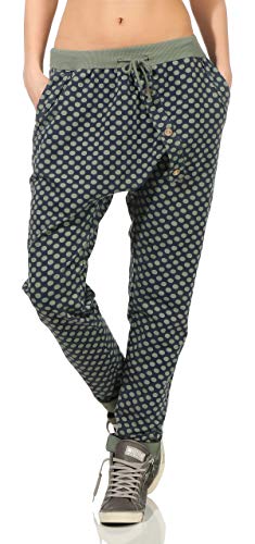 Malito Mujer Pantaloni en el Punto-Design Baggy Aladin Pantalon Yoga 6398 (Oliva)