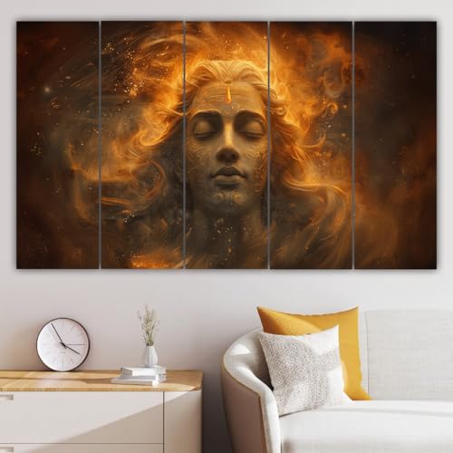 Image of Maxstone Adiyogi Shiva Shiv Meditating Wall Painting for Living Room, Bedroom, Office, Hotels,Drawing Room Wooden Framed Digital Painting (30x60 inch) M1405