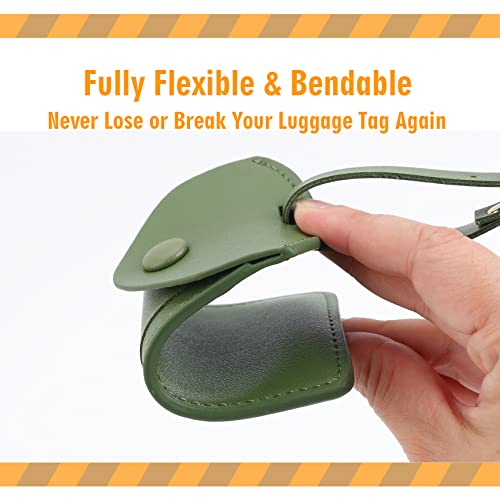 Kevancho Leather Luggage Tags for Men Women, Suitcase Labels Baggage Bag Tag ID Tags with Full Back Privacy Cover for Cruise Ships, Travel Accessories Tags Set of 2 PCS (Green)4