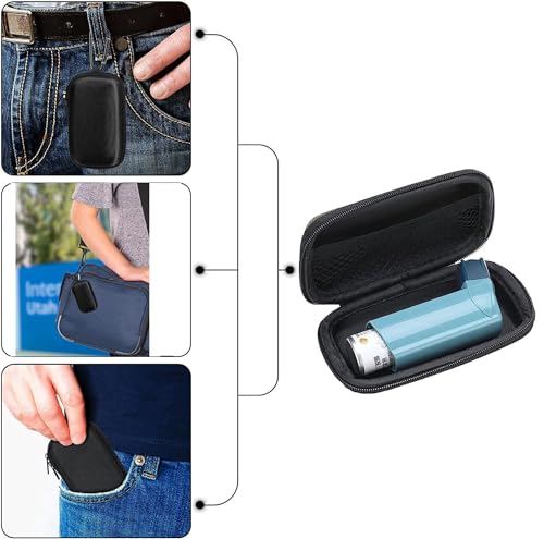 Image of Asthma Inhaler Case Medicine Travel Carrying Pouch Organizer Bag Cover Holder for Adults, Kids Emergency Rescue Inhalers, Hearing Aid, Earbud, with Mesh Pocket and Clip On Key Chain Carabiner